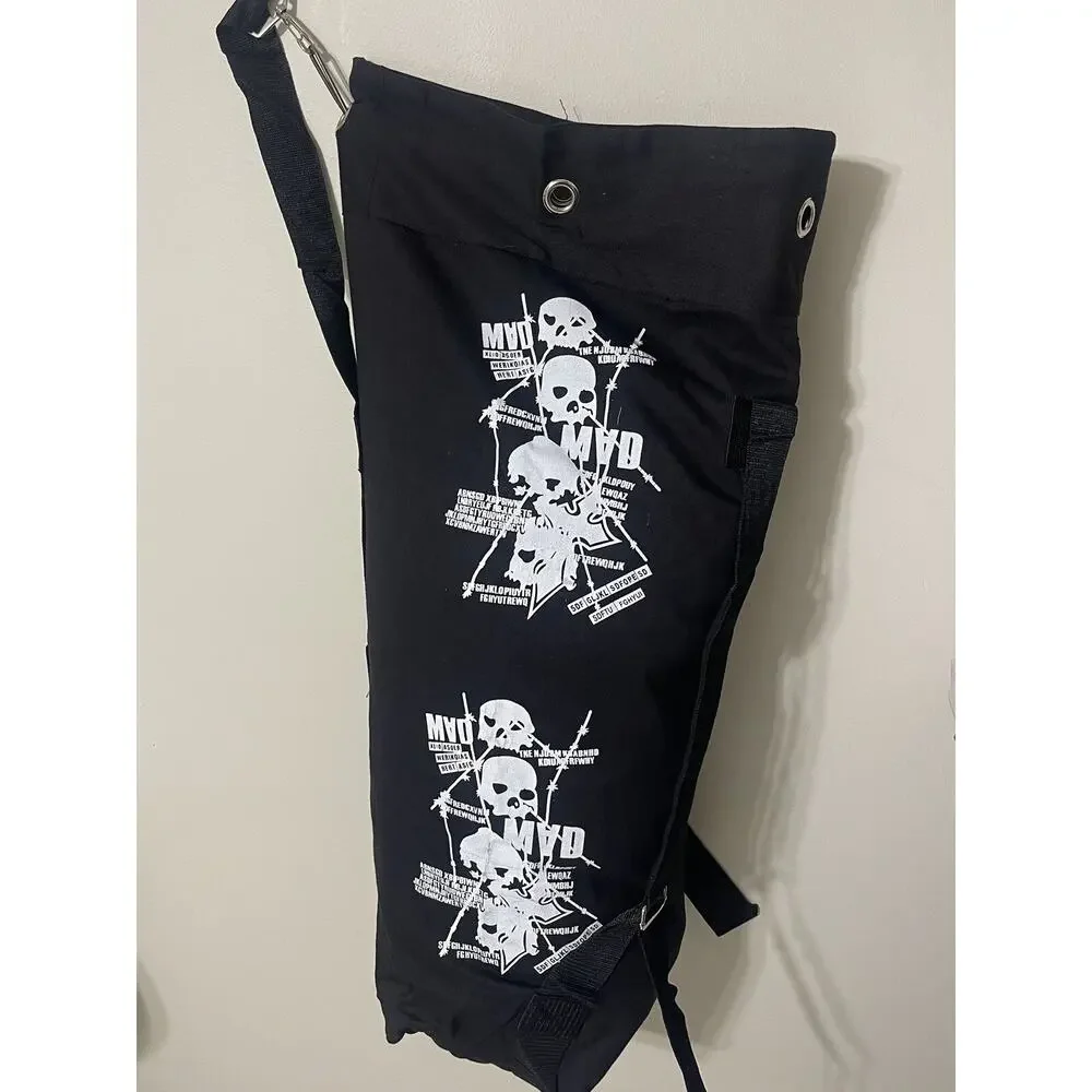Army Military Top Load Duffle Bag W/ Shoulder Straps Black Skull Print 33” Large